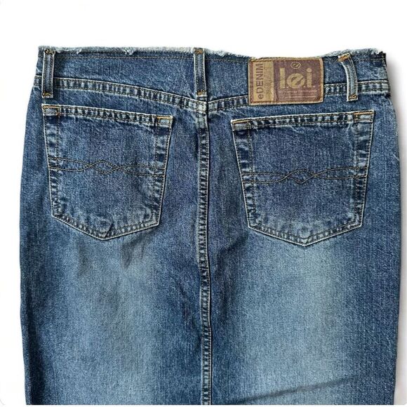 Lei 90s y2k Distressed Denim Slit Maxi Pencil Skirt Cut Off Hem | Size Juniors 5 - Picture 6 of 9